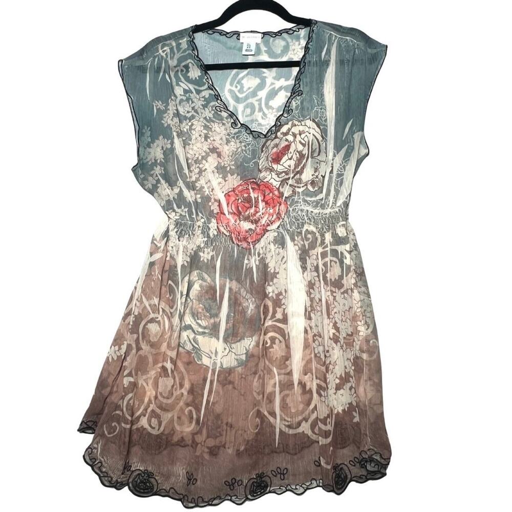 Boho Cyber Y2k Floral Romance Peasant Top Lace Trim Feminine Womens size L
